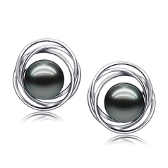 Par de pendientes de perlas Perla Tahití de calidad AAA de 9 a 10mm en color Negro