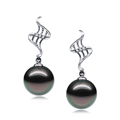 Par de pendientes de perlas Perla Tahití de calidad AAA de 9 a 10mm en color Negro