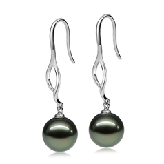 Par de pendientes de perlas Perla Tahití de calidad AAA de 10 a 11mm en color Negro