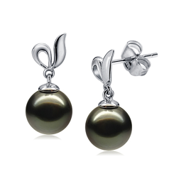 Par de pendientes de perlas Perla Tahití de calidad AAA de 9 a 10mm en color Negro