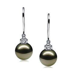 Par de pendientes de perlas Perla Tahití de calidad AAA de 9 a 10mm en color Negro