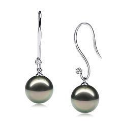 Par de pendientes de perlas Perla Tahití de calidad AAA de 9 a 10mm en color Negro