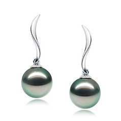 Par de pendientes de perlas Perla Tahití de calidad AAA de 9 a 10mm en color Negro