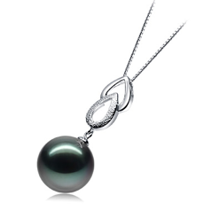 Colgante de perlas Perla Tahití de calidad AAA de 11 a 12mm en color Negro