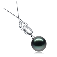 Colgante de perlas Perla Tahití de calidad AAA de 11 a 12mm en color Negro