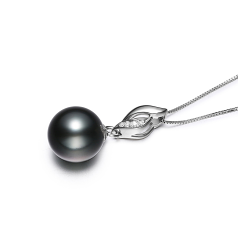Colgante de perlas Perla Tahití de calidad AAA de 9 a 10mm en color Negro
