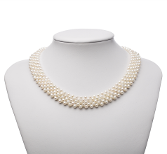 Collar de perlas Perla de Agua Dulce de calidad AA de 3 a 4mm en color Blanco