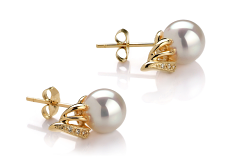Par de pendientes de perlas Perla Akoya Japonesa de calidad AAA de 8 a 9mm en color Blanco