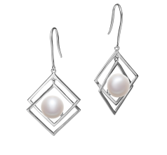 Par de pendientes de perlas Perla de Agua Dulce de calidad AAA de 8 a 9mm en color Blanco