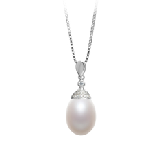 Colgante de perlas Perla de Agua Dulce de calidad AA - Gota de 10 a 11mm en color Blanco