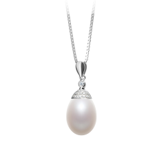 Colgante de perlas Perla de Agua Dulce de calidad AA - Gota de 10 a 11mm en color Blanco
