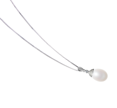 Colgante de perlas Perla de Agua Dulce de calidad AA - Gota de 10 a 11mm en color Blanco
