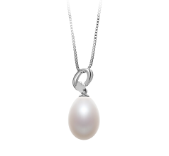 Colgante de perlas Perla de Agua Dulce de calidad AA - Gota de 10 a 11mm en color Blanco