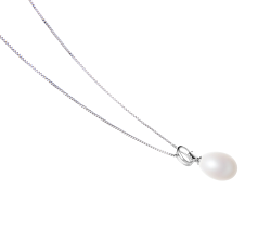 Colgante de perlas Perla de Agua Dulce de calidad AA - Gota de 10 a 11mm en color Blanco