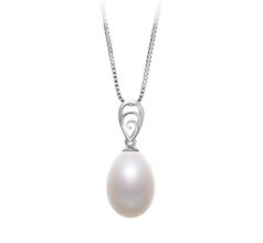 Colgante de perlas Perla de Agua Dulce de calidad AA - Gota de 10 a 11mm en color Blanco