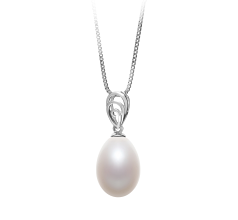 Colgante de perlas Perla de Agua Dulce de calidad AA - Gota de 10 a 11mm en color Blanco
