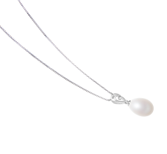 Colgante de perlas Perla de Agua Dulce de calidad AA - Gota de 10 a 11mm en color Blanco