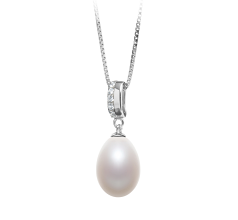 Colgante de perlas Perla de Agua Dulce de calidad AA - Gota de 10 a 11mm en color Blanco