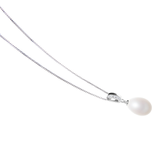 Colgante de perlas Perla de Agua Dulce de calidad AA - Gota de 10 a 11mm en color Blanco