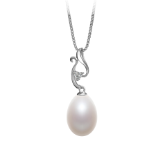 Colgante de perlas Perla de Agua Dulce de calidad AA - Gota de 10 a 11mm en color Blanco