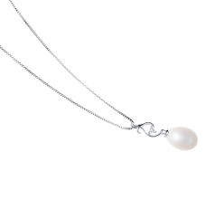 Colgante de perlas Perla de Agua Dulce de calidad AA - Gota de 10 a 11mm en color Blanco