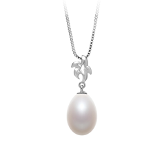 Colgante de perlas Perla de Agua Dulce de calidad AA - Gota de 10 a 11mm en color Blanco