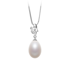 Colgante de perlas Perla de Agua Dulce de calidad AA - Gota de 10 a 11mm en color Blanco