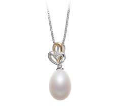 Colgante de perlas Perla de Agua Dulce de calidad AA - Gota de 10 a 11mm en color Blanco