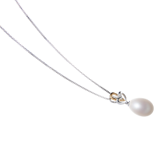 Colgante de perlas Perla de Agua Dulce de calidad AA - Gota de 10 a 11mm en color Blanco