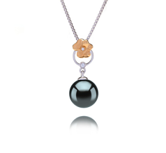 Colgante de perlas Perla Tahití de calidad AAA de 9 a 10mm en color Negro