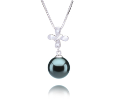 Colgante de perlas Perla Tahití de calidad AAA de 9 a 10mm en color Negro