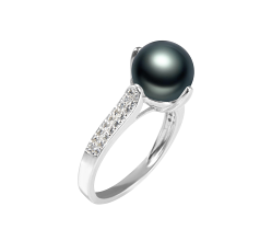 Anillo de perlas Perla de Agua Dulce de calidad AAA de 8 a 9mm en color Negro
