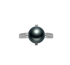 Anillo de perlas Perla de Agua Dulce de calidad AAA de 8 a 9mm en color Negro