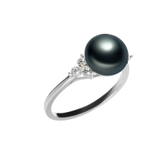 Anillo de perlas Perla de Agua Dulce de calidad AAA de 8 a 9mm en color Negro