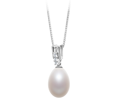 Colgante de perlas Perla de Agua Dulce de calidad AA - Gota de 10 a 11mm en color Blanco
