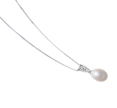 Colgante de perlas Perla de Agua Dulce de calidad AA - Gota de 10 a 11mm en color Blanco