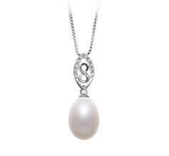 Colgante de perlas Perla de Agua Dulce de calidad AA - Gota de 10 a 11mm en color Blanco