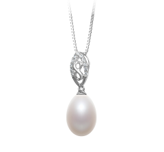 Colgante de perlas Perla de Agua Dulce de calidad AA - Gota de 10 a 11mm en color Blanco