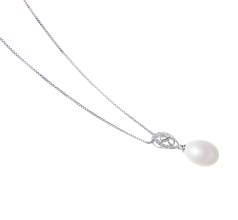 Colgante de perlas Perla de Agua Dulce de calidad AA - Gota de 10 a 11mm en color Blanco