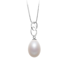 Colgante de perlas Perla de Agua Dulce de calidad AA - Gota de 10 a 11mm en color Blanco