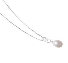 Colgante de perlas Perla de Agua Dulce de calidad AA - Gota de 10 a 11mm en color Blanco
