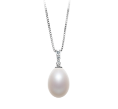 Colgante de perlas Perla de Agua Dulce de calidad AA - Gota de 10 a 11mm en color Blanco