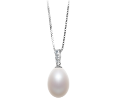 Colgante de perlas Perla de Agua Dulce de calidad AA - Gota de 10 a 11mm en color Blanco