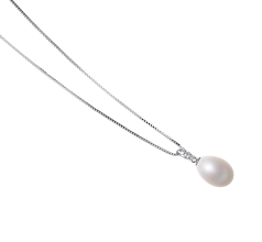 Colgante de perlas Perla de Agua Dulce de calidad AA - Gota de 10 a 11mm en color Blanco