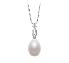 Colgante de perlas Perla de Agua Dulce de calidad AA - Gota de 10 a 11mm en color Blanco