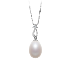 Colgante de perlas Perla de Agua Dulce de calidad AA - Gota de 10 a 11mm en color Blanco