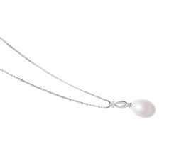 Colgante de perlas Perla de Agua Dulce de calidad AA - Gota de 10 a 11mm en color Blanco