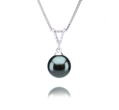 Colgante de perlas Perla Tahití de calidad AAA de 9 a 10mm en color Negro