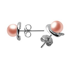 Par de pendientes de perlas Perla de Agua Dulce de calidad AAA de 5 a 6mm en color Rosa