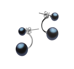 Par de pendientes de perlas Perla de Agua Dulce de calidad AAA de 6 a 11mm en color Negro